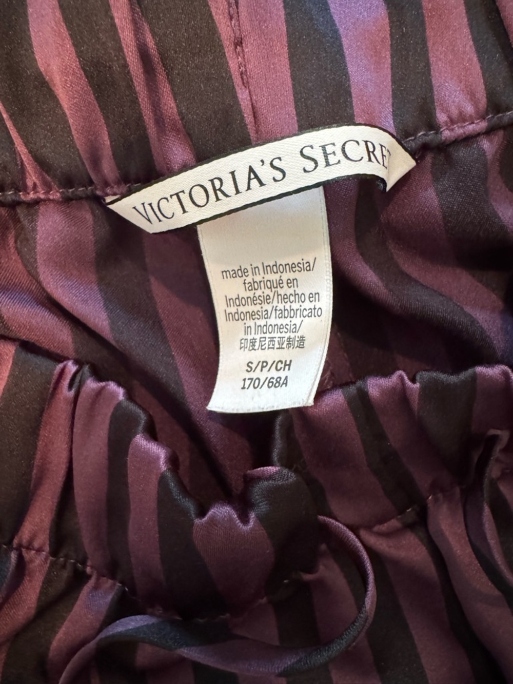 VICTORIA’S SECRET—Striped Satin Cami & Shorts Set in Black and Plum - Picture 2 of 3